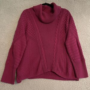 Chico's Womens Petite 2P Large Petite Mixed Stitch Cowl Neck Sweater Raspberry